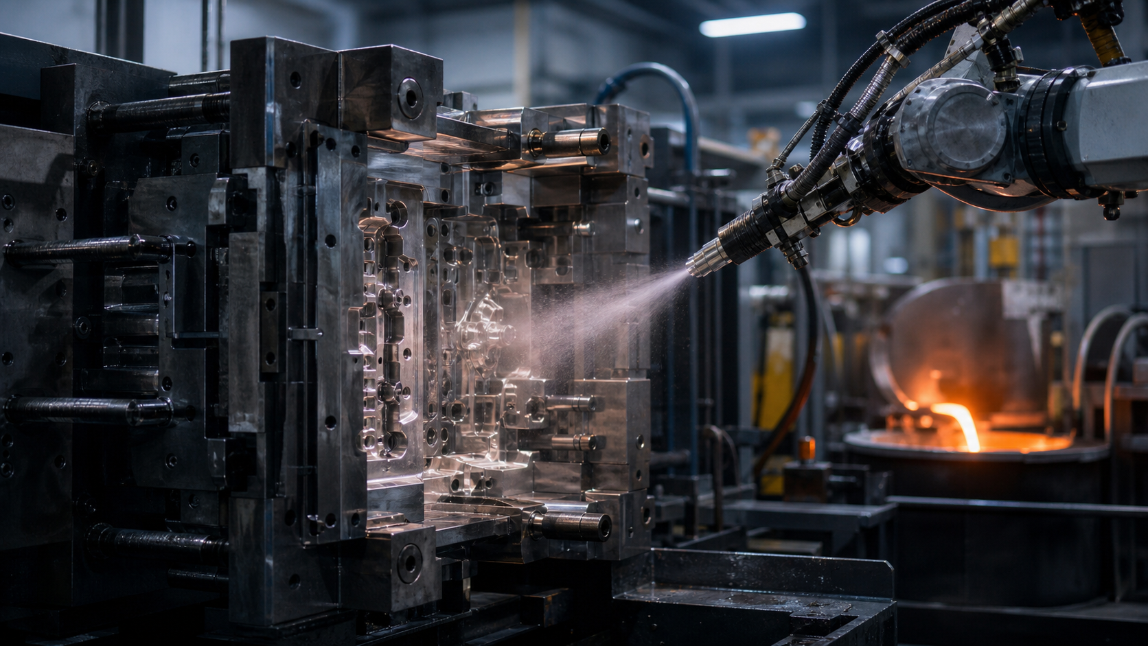 Automated spraying on a die casting tool